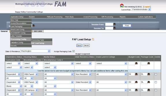 4.3 Converting Student Budget Codes There are now two ways to revise the automatic budget code assignments. The first is to use the FAF Load Setup page.