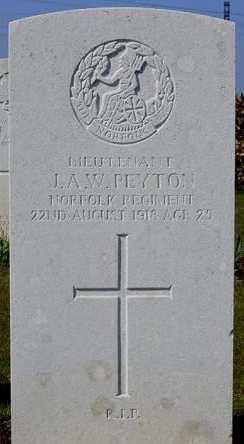 PEYTON, JOHN ALGERNON WYNYARD. Lieutenant. 7th (Service) Battalion, Norfolk Regiment. Died Thursday 22 August 1918. Aged 25. Born Southsea, Hampshire 2 November 1892.