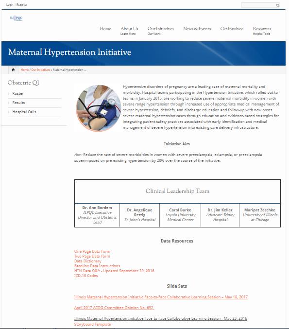 ILPQC Website: Maternal Hypertension Initiative Page http://ilpqc.org/?
