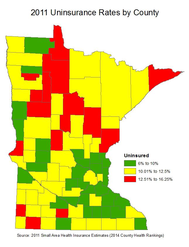 According to the 2011 Minnesota Health Access Survey (a collaborative survey by the Minnesota Department of Health and the University of Minnesota, School of Public Health), the overall rate of