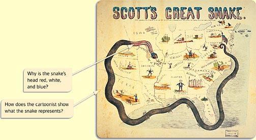 Anaconda Plan This cartoon shows visually the North s plan to cut off supplies to the South through naval blockades, a strategy called the Anaconda Plan.