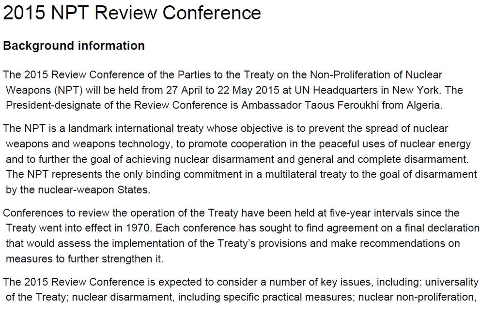 News: NPT Review Conference at the UN in NYC