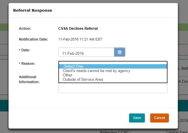 Admit the Client Waitlist the Client Withdraw the Referral (Client or CSSA choice) 4.2 CSSA Declines Referral 1. Select CSSA Refuses Referral 2.