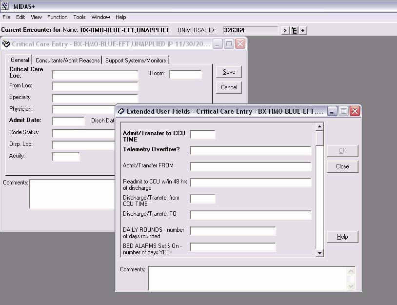 CCU Data Collection with MIDAS+ 19 Extended User Fields Click the button in the lower right corner of the mainscreen labeled User Fields.