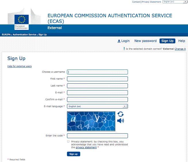 ECAS log in to the Participant Portal