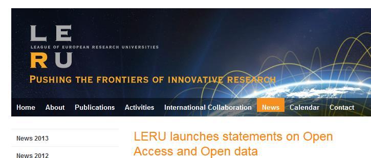 LERU (Liegue of European Research Universities ) statements on Open Access and Open data What can universities do?