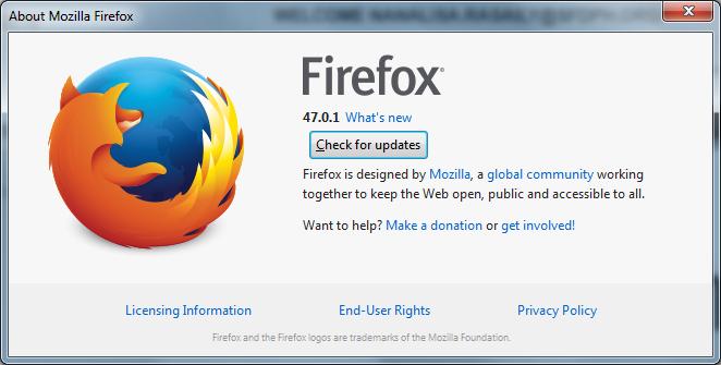 HOW TO UPDATE TO FIREFOX BROWSER TO VERSION 47.0.1 Go to Help menu on the top and select About Firefox option. Click Check for updates button.