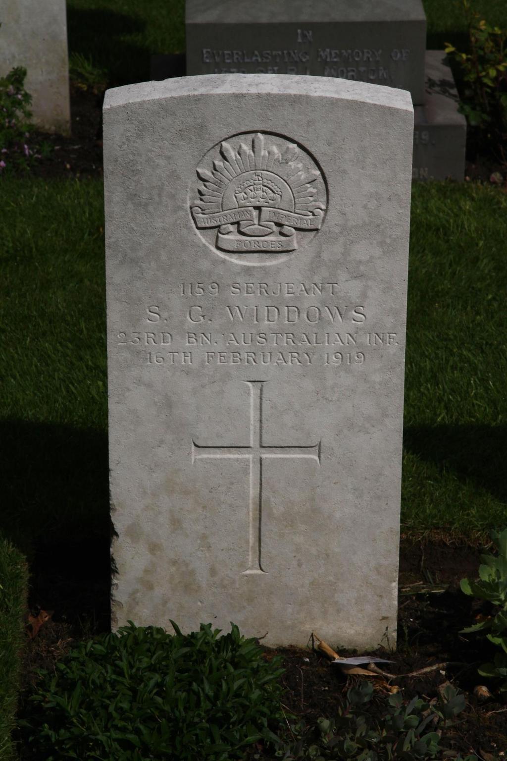 Photo of Serjeant S. G. Widdow s CWGC headstone in St.