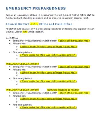 ALL staff must be aware of evacuation procedures and emergency supplies in each council district office location.