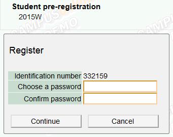 Figure 2: Entering the password Choose a suitable password (only used for pre-registration), take