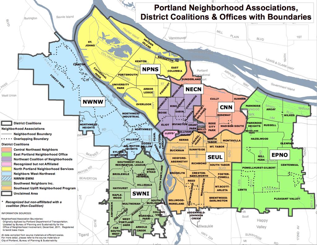 Figure 2A: SmartTrips Portland is organized by neighborhood associations, as seen in this map of