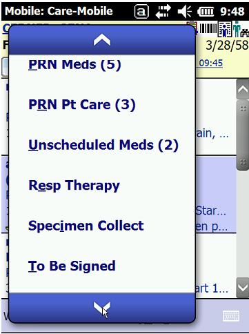 During shift change check the MAR Summary for unscheduled meds. Unscheduled meds will display in current time column. 2. Check the Unscheduled Meds folder in CareMobile.