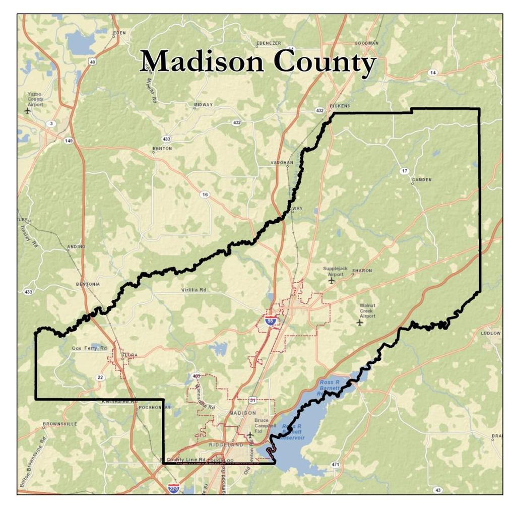 Madison County Madison County Value Rank in the Region Land Area* 714.51 5 Persons Per Square Mile* 133.2 3 Population* 95,203 3 Growth % Since 2000* 2.