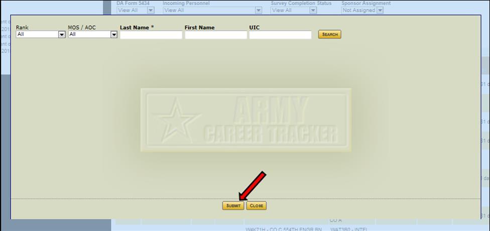 c. A pop-up screen will appear for the SPM to assign a sponsor once they have received the appointment order from the commander (see figure 4-).