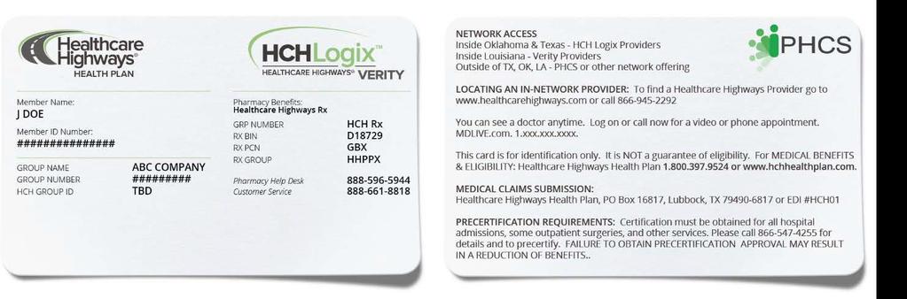 NETWORK ACCESS ONLY MEMBER ID CARDS Texas and Oklahoma
