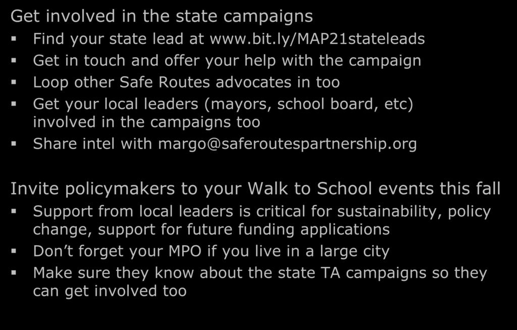 What You Can Do Get involved in the state campaigns Find your state lead at www.bit.