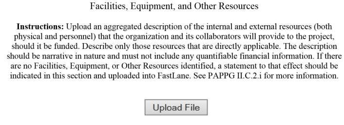 SECTIONS OF AN NSF RESEARCH PROPOSAL Facilities, Equipment, and Other Resources (Required) This section of the
