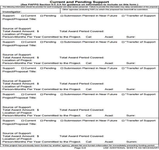 SECTIONS OF AN NSF RESEARCH PROPOSAL Current and Pending Support (Required) This section of the proposal calls