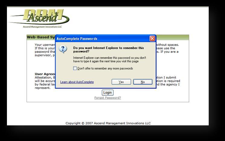 and password and note user agreement specifications associated with