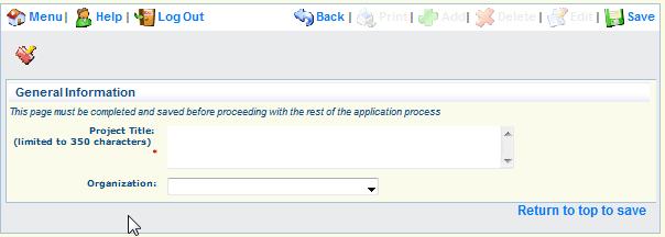 4. Click on Start a New Application at the top right hand side of the screen to create an application for this funding