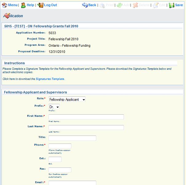 4. Complete ALL fields on this page with the Fellowship Applicant s, information, using drop down menus