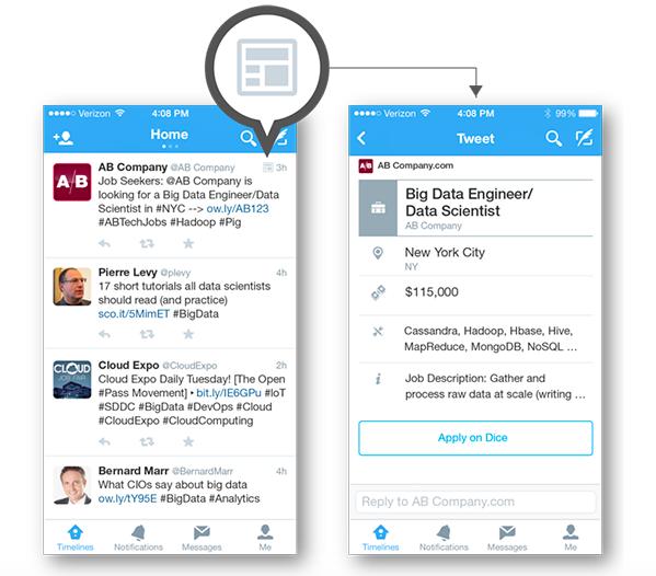 Emerging Tools TwiIer Cards Use Twiher Job Cards to expand tweet life Target Twiher job