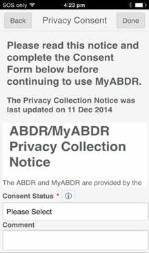 MyABDR app and web site: when you login, you will be asked to complete the new ABDR privacy consent form before you can continue.