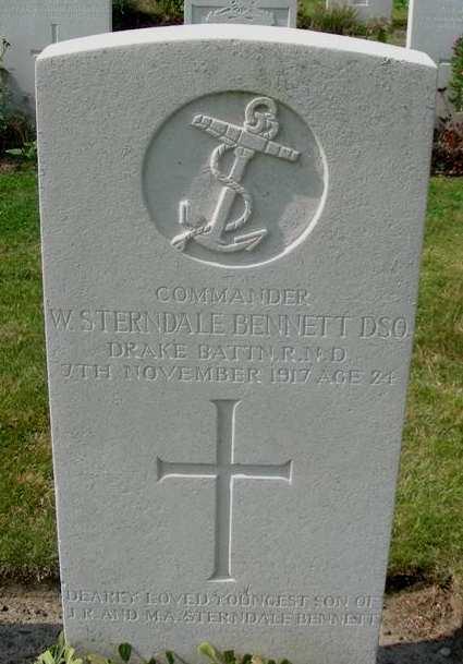 STERNDALE-BENNETT, WALTER. D.S.O. & Bar. Commander. Royal Naval Volunteer Reserve. Drake Battalion, 63rd (Royal Naval Division). Died Wednesday 7 November 1917. Aged 24.
