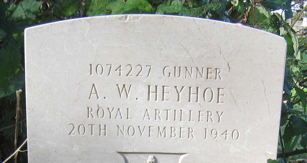 The Second World War 1939 1945 Lost Men HEYHOE, ARTHUR WILLIAM. Gunner, 1074227. 519 (Kent & Sussex) Coast Regiment, Royal Artillery.