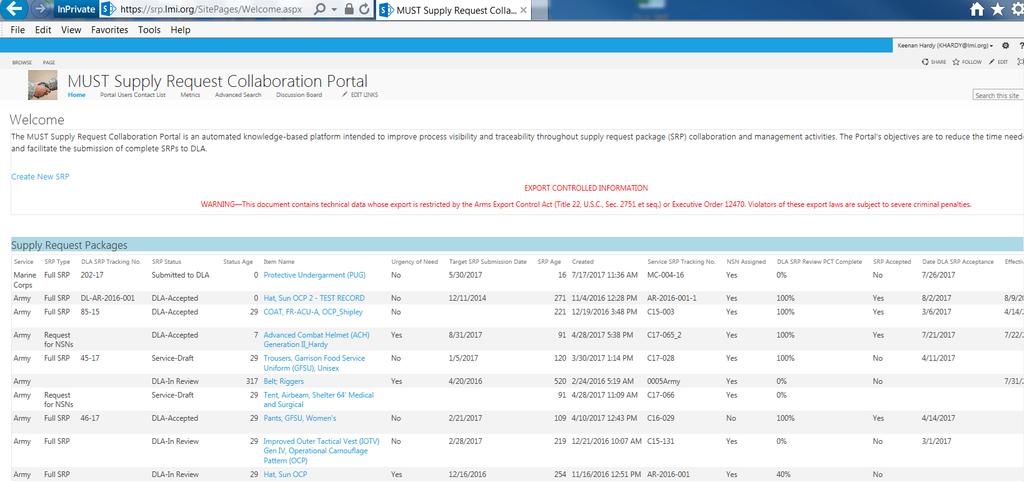 Supply Request Collaboration Portal Home Page Supply Request Collaboration Portal configured