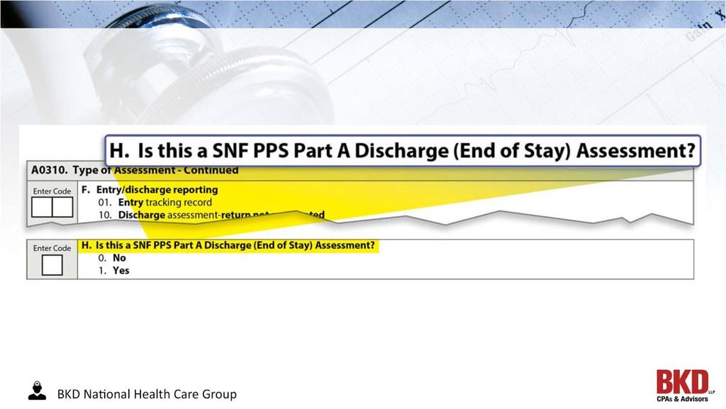 MDS CHANGES RELATED TO PPS DISCHARGE ASSESSMENT CODING TIPS - A2000 A standalone Part A PPS Discharge assessment (NPE Item Set) is required under the SNF QRP when the resident s Medicare Part A stay