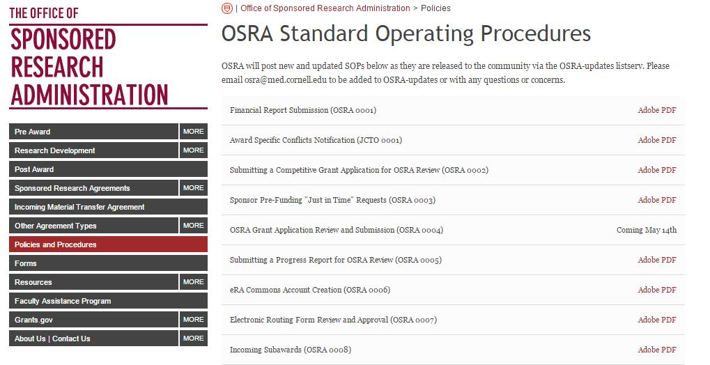 OSRA Standard Operating Procedures Visit