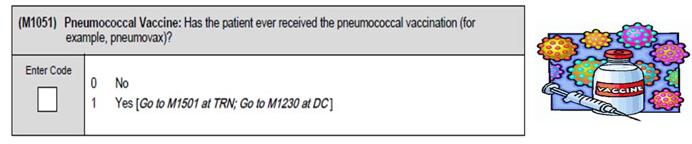Answers: M1041 and M1046 o Patient admitted to agency 9/20. Received flu vaccine 9/29 from agency. Discharged 10/30. M1041 = 1 Yes.