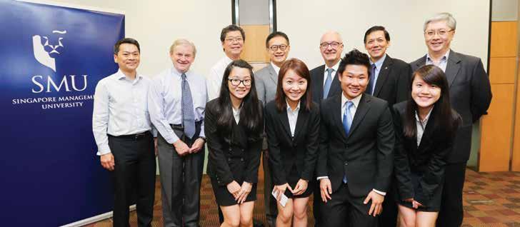 CELEBRATING EDUCATION THROUGH MAPLETREE BURSARY (Back row, from left to right) Mapletree s Group Chief of Corporate Services Mr Ho Seng Chee, Dean of SMU Lee Kong Chian School of Business Professor