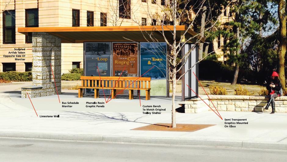 Interpretive Kiosks: Displaying history of the trolley loop active on campus from 1910-1933, and evolution of the campus transit system.