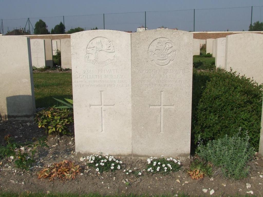 Private Goliath Bursey (Regimental Number 2381) lies in St-Sever Cemetery Extension, Rouen Grave reference P. V. E. 4A.