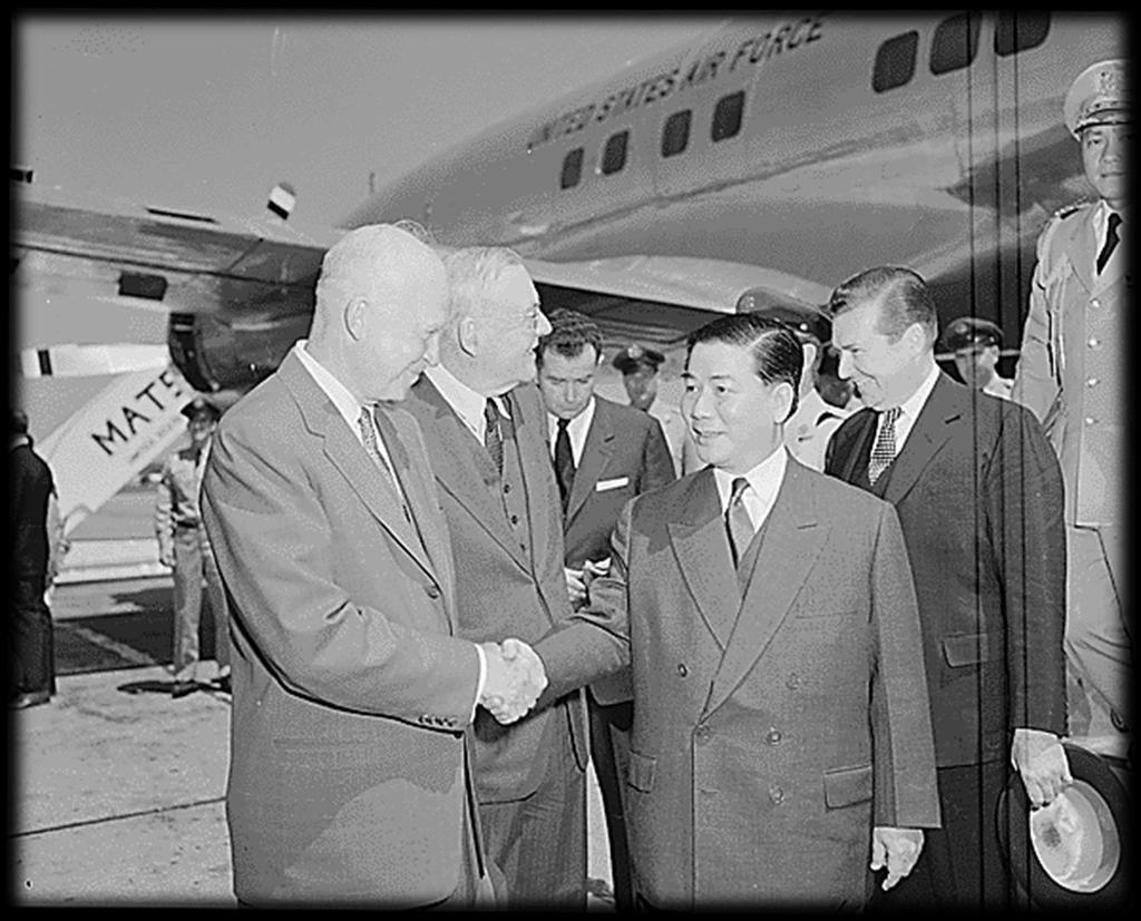 Eisenhower and Secretary of State John Foster Dulles (from left) greet South Vietnam's President Ngo Dinh