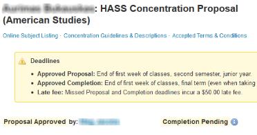 Click on the form name to open it. The proposal displays the HASS Concentration Advisor's comments.