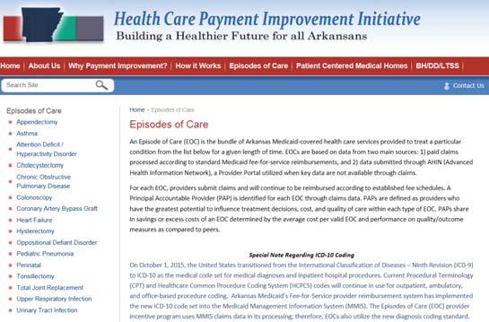 Arkansas Has 16 Bundles Underway: Medicaid Aligned with Commercial Payers Source: http://www.paymentinitiative.org/episodesofcare/pages/default.
