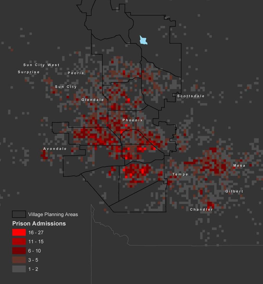 4. Apply placebased strategies Prison Admissions Hotspots Maricopa County, 2004 A single neighborhood in Phoenix is home to 1% of the state s total population but 6.