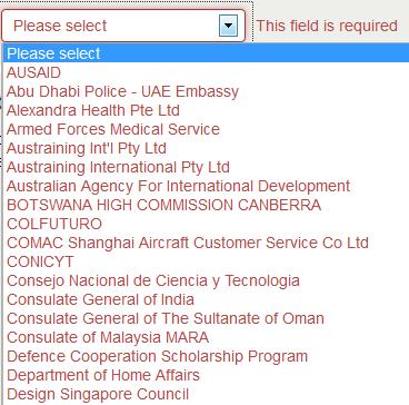 If the applicant is sponsored or has a scholarship select the organisation from the drop 31.2 down list.