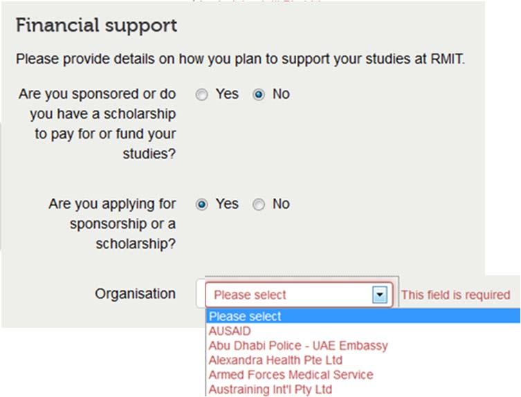 4 If No, select how the applicant is going to support their studies from the drop down menu 31.