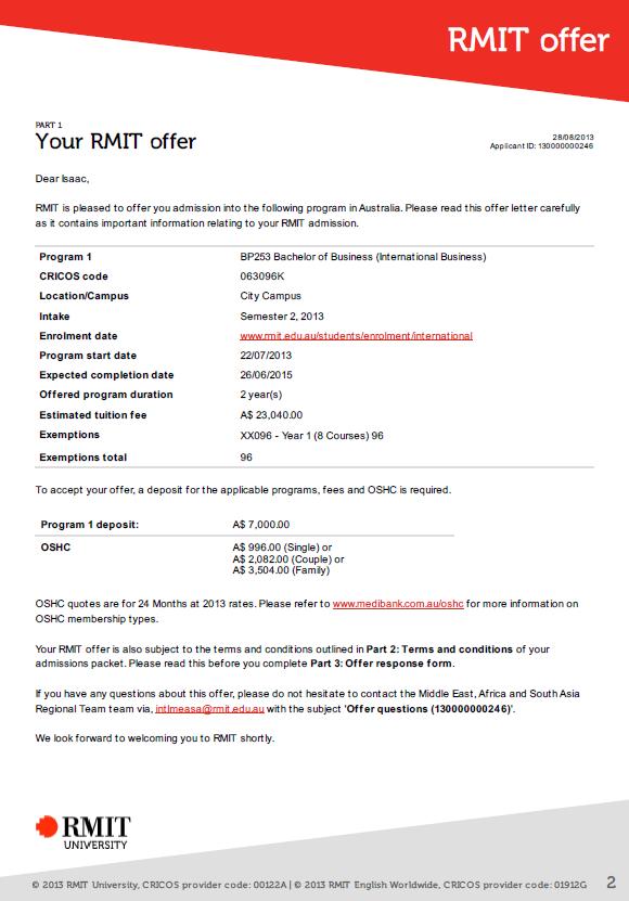 RMIT Terms and Conditions policy