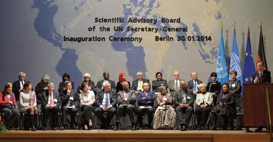 SUPPORTING SCIENCE POLICY Members of the Science Advisory Board joined UN Secretary-General Ban Ki-moon at the board s inauguration ceremony.