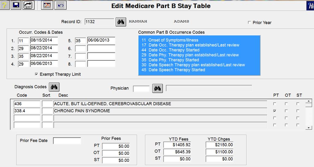 MCR B Stay Tables Admission Procedures > Stay Tables > Edit Medicare B Data This stay table holds detail for Medicare B and Medicare Replacement Plans (covering Part B services).