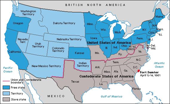 United States in 1861 Union Blue uniforms Confederate Gray uniforms MAP VOCABULARY CIVIL WAR: a war between opposing groups of citizens of the same country.
