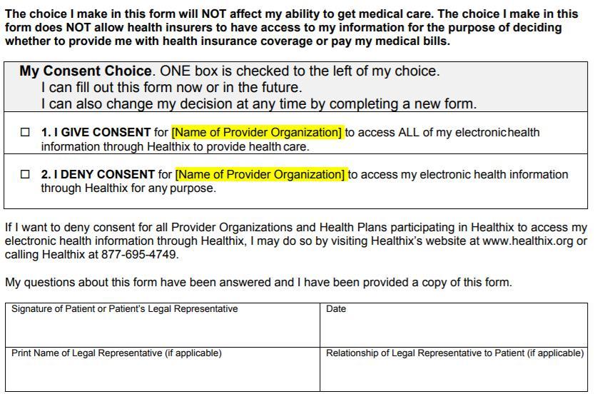 The Healthix Consent Form Organizations should always Available give a copy