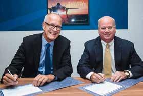 President & CEO of Terma Jens Maaløe (left) with Lockheed Martin Aeronautics Executive Vice President Orlando Carvalho at the signing of an agreement at Farnborough Air Show 2016 Production of