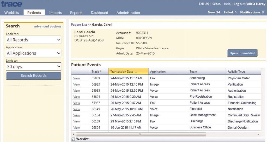 Call Recording and Indexing View patient data for every record.
