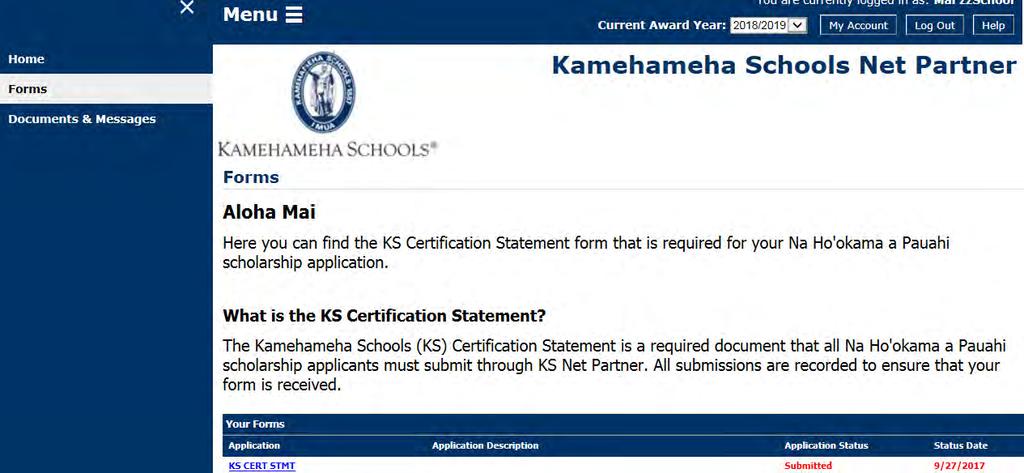 Step 2 Submit KS Certification Statement via KS Net Partner Login to: